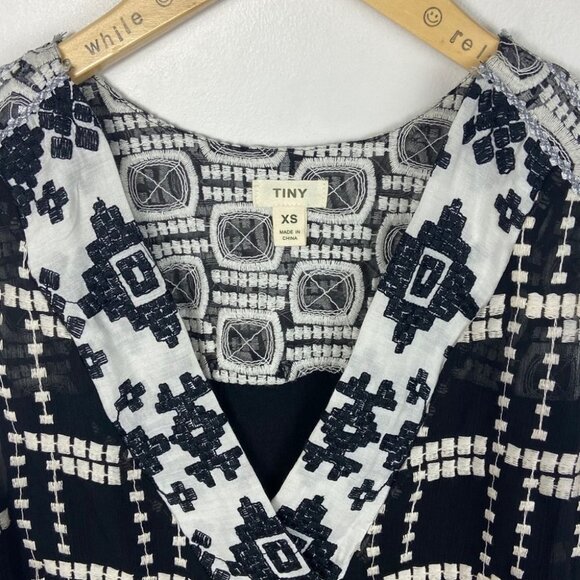 Anthropologie Bohemian Tiny Chapparal Tunic Black White Size XS Sheer Long Boho - Picture 7 of 12